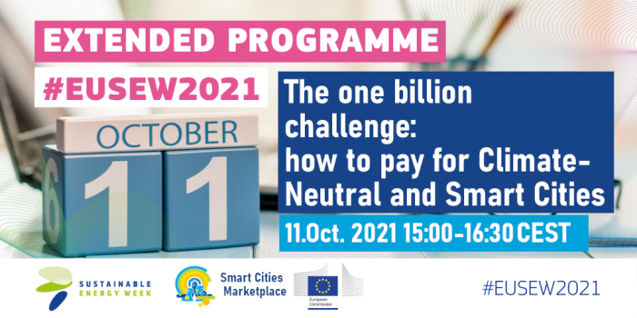 An event posting with the title of the session "The one billion challenge: how to pay for Climate-Neutral and Smart Cities"