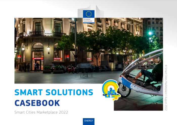 The front page of the casebook showing a photo from Barcelona with the text Smart Solutions Casebook.