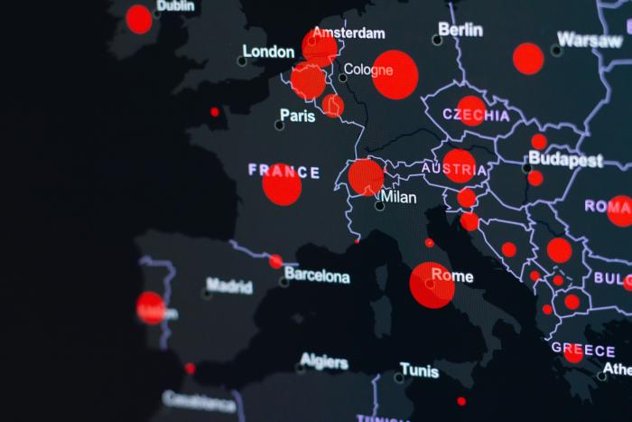 map with red dots